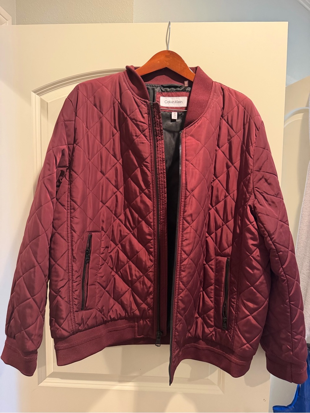 Calvin Klein Quilted Bomber Jacket - Burgundy Wine